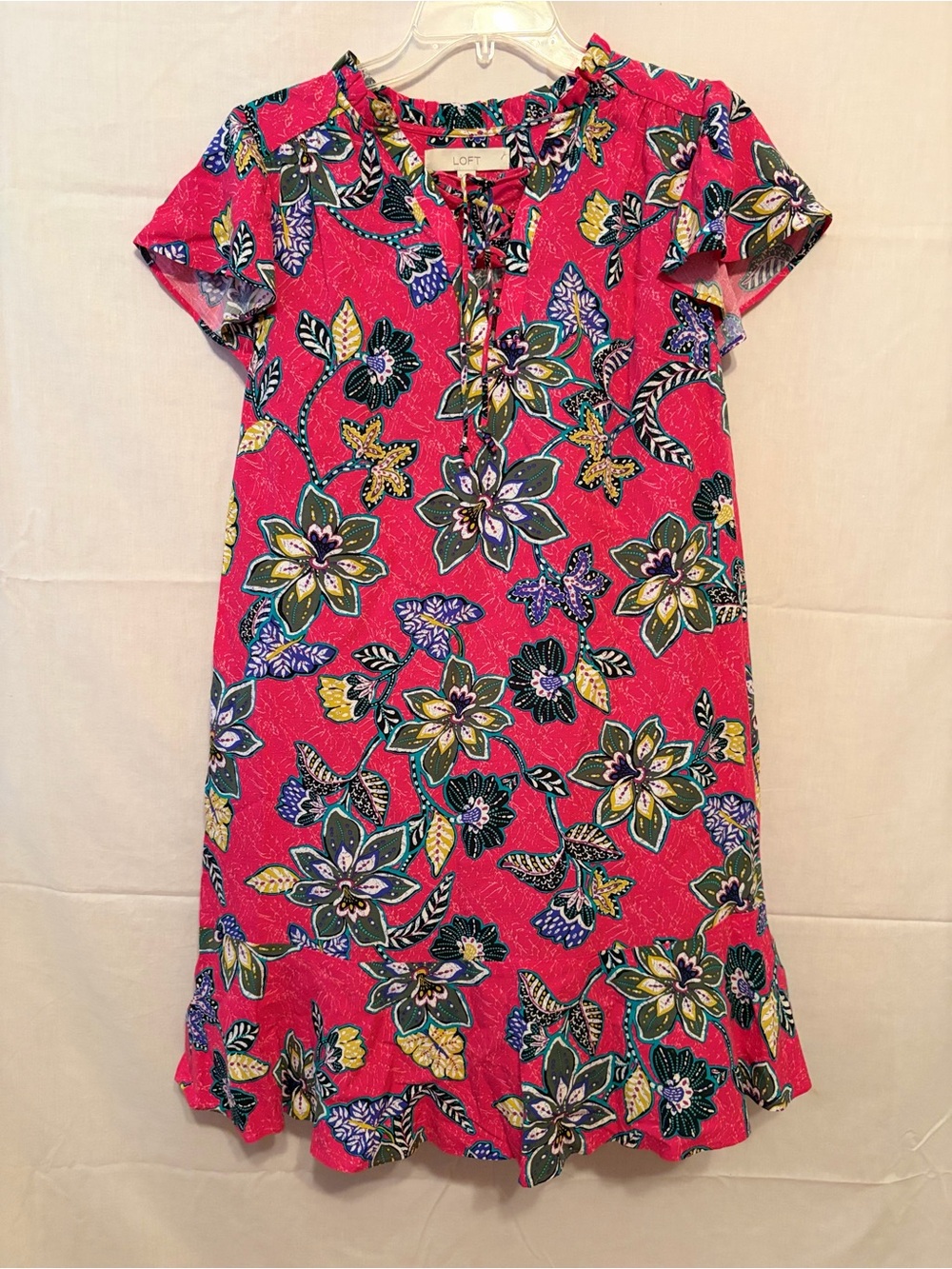 LOFT Women’s Pink Floral Short-Sleeve Dress